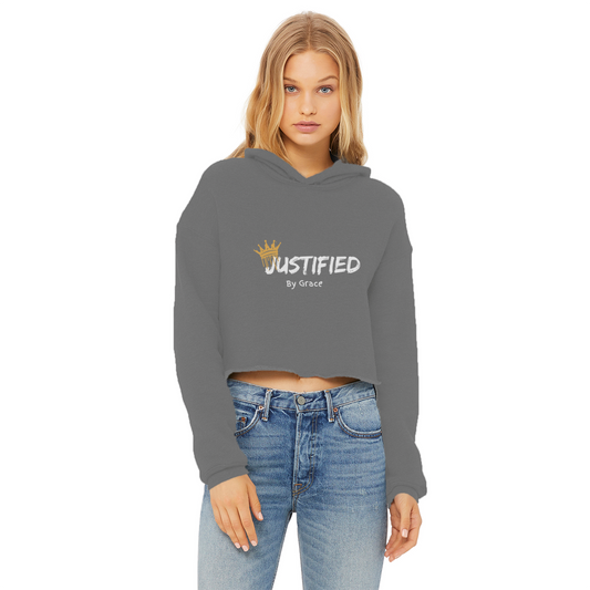 "Justified by Grace" Ladies Cropped Raw Edge Hoodie