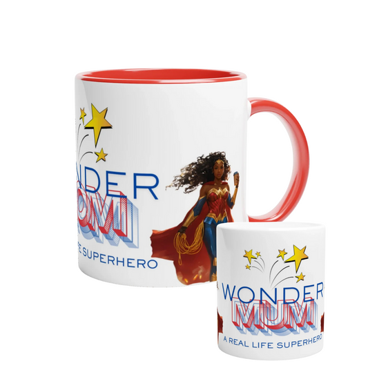 WonderMom Mother's Day Ceramic Mug – Glossy 11oz Design with Colored Rim