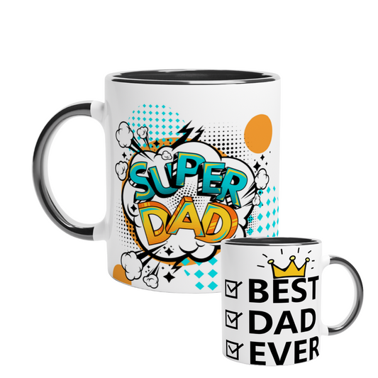 Super Dad 'Best Dad Ever' Double Design Mug – Unique 11oz Ceramic Coffee Cup